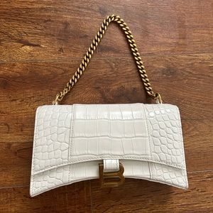 Balenciaga White hourglass Small Croc Embossed White Leather Shoulder Bag✨🐊